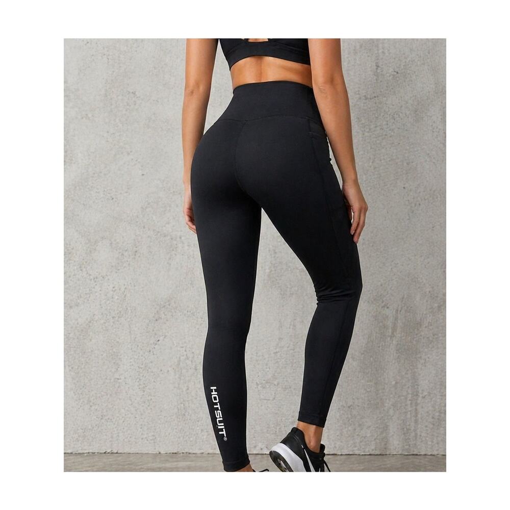 Hotsuit Black High Waisted Leggings L Compression Workout Yoga Pants w/ Pockets